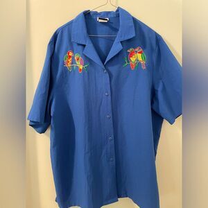 Vintage 90’s Bonworth Parrot Embroidered Blue Women’s Shirt XL